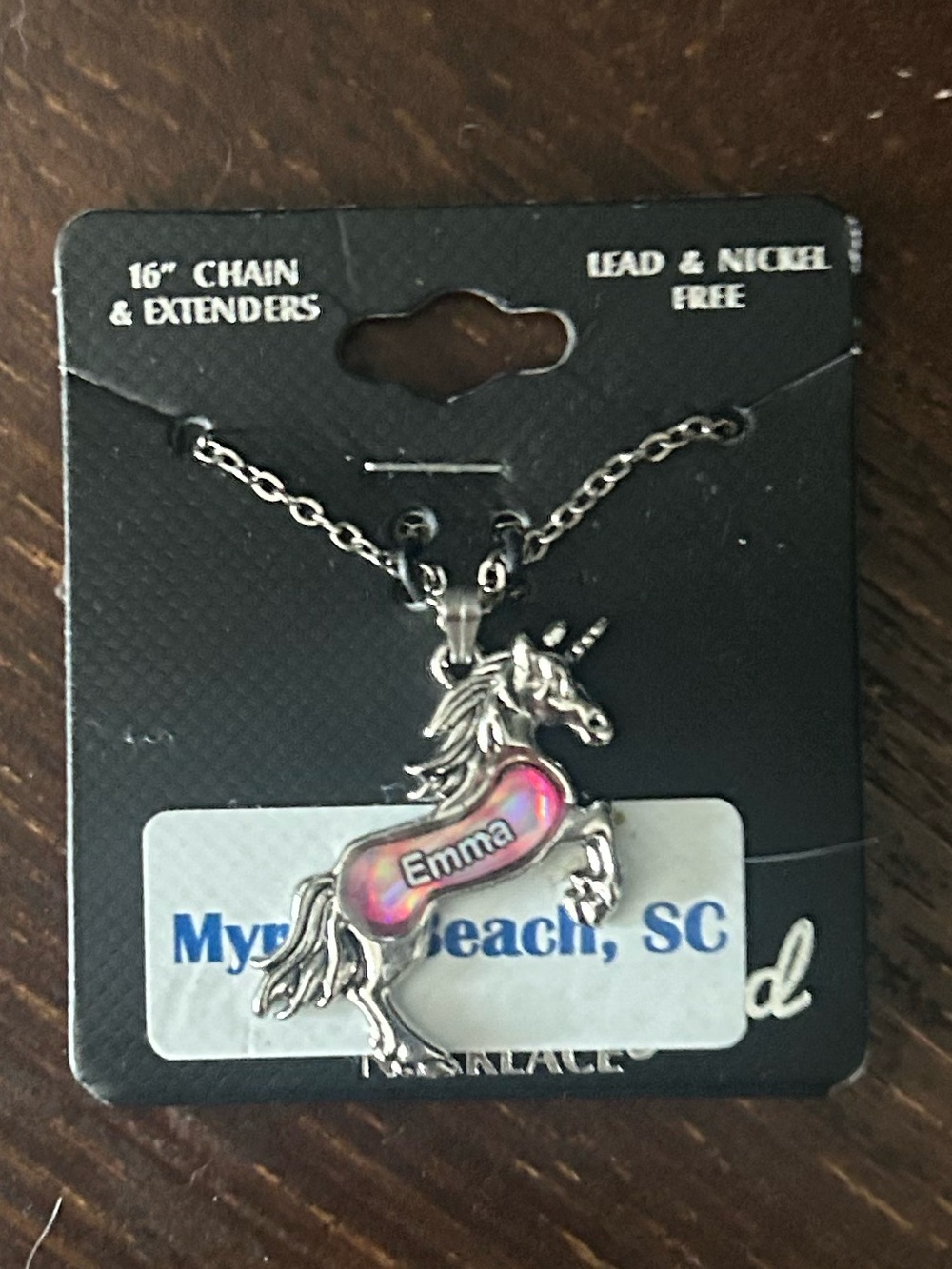 Silver Mood Unicorn Name Necklace in Pink for Kids - Emma